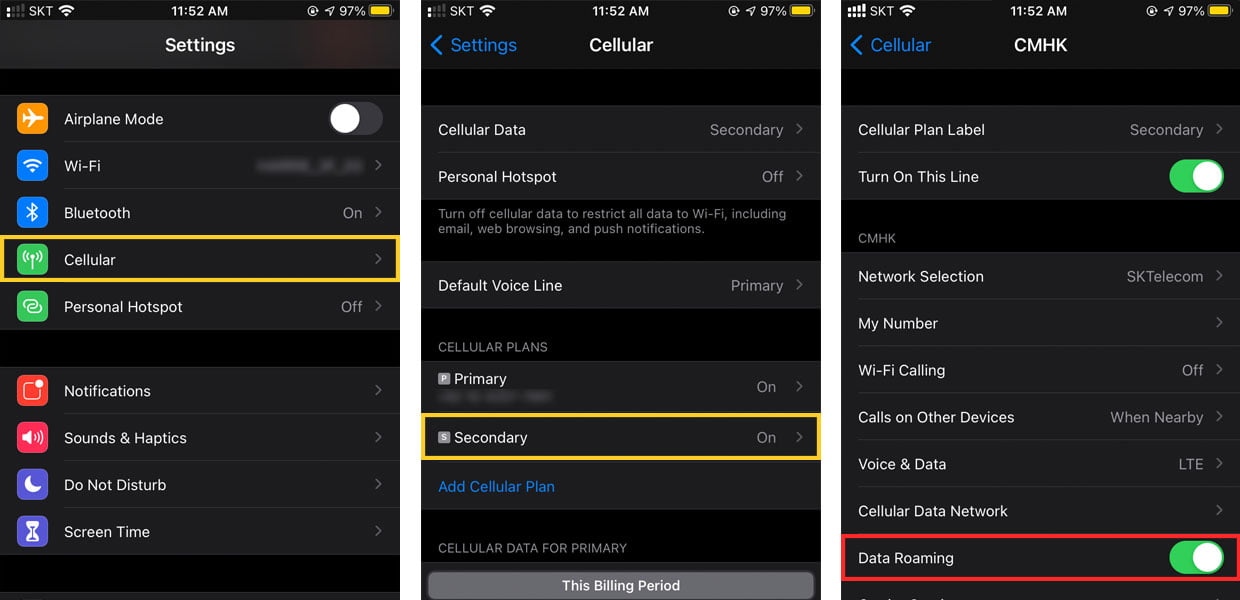 Should I turn on the data roaming for using the eSIM plan?